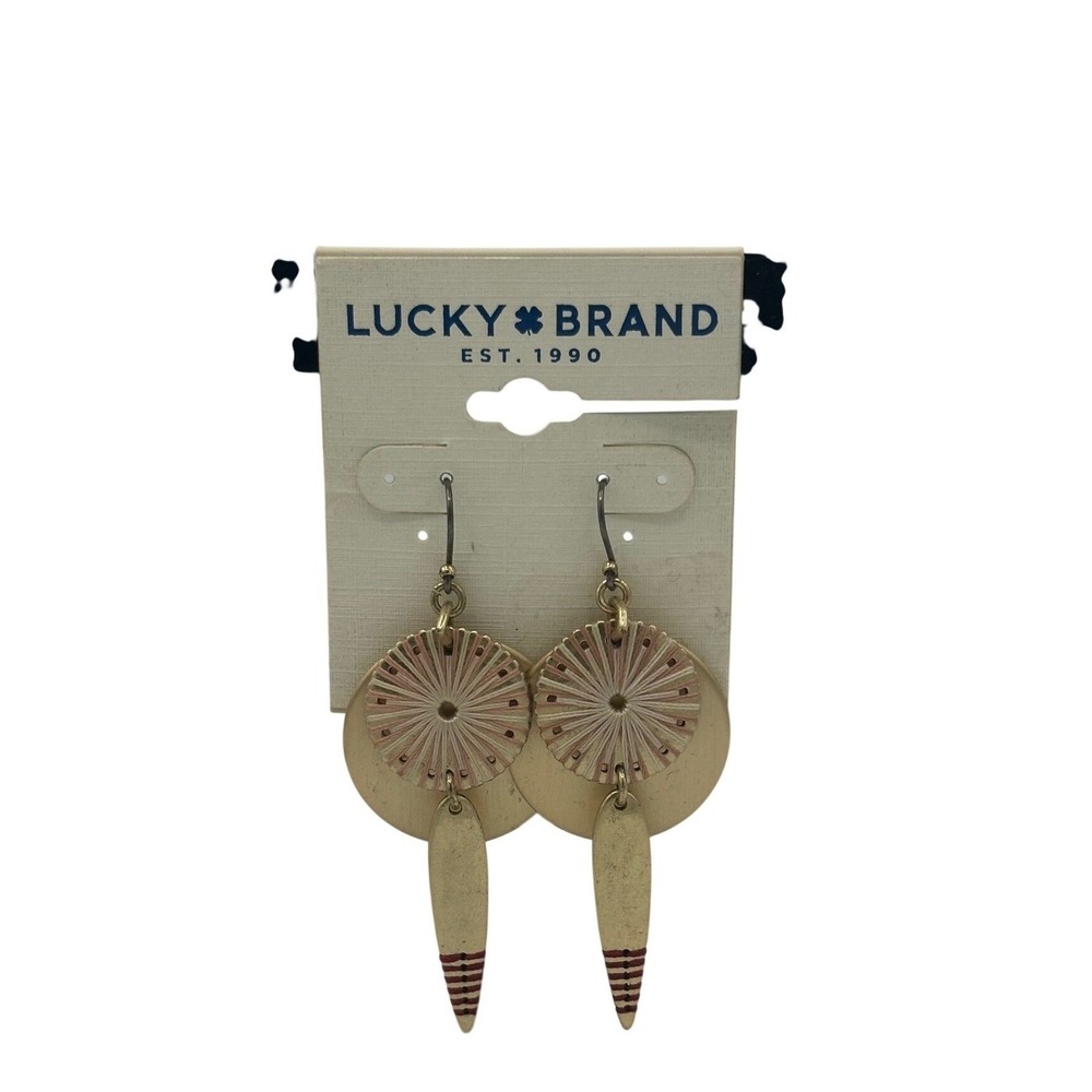 Lucky Brand Drop Earrings Women OS Gold Pink NEW Boho Thread Wrap Sunburst Leaf - Picture 1 of 5